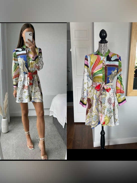 Zara Dresses & Skirts - Zara Vintage Scarf Inspired European Summer Print Button Up Belted Dress. Small